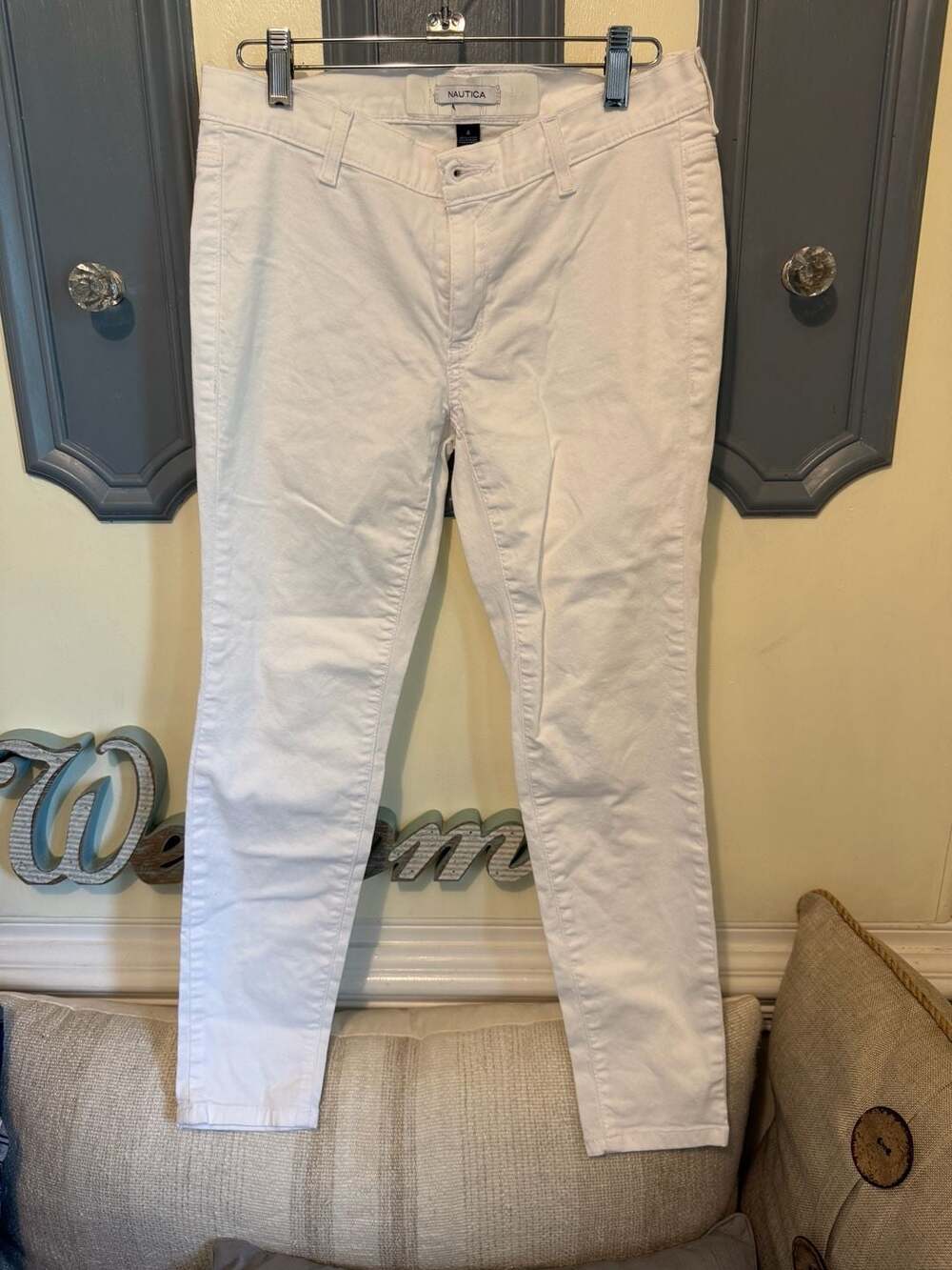 Nautica Women's White Cotton Spandex Skinny Pants Size 4